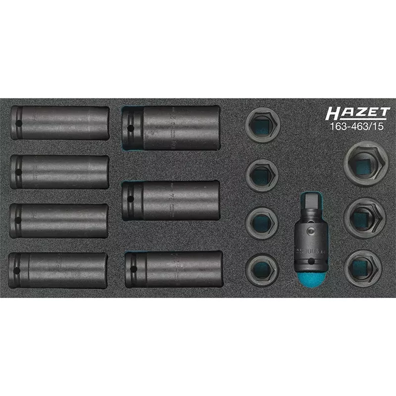 Hazet 163-463/15 Impact Socket Set, 1/2" Drive, Outside Hex Profile, 15 Pieces