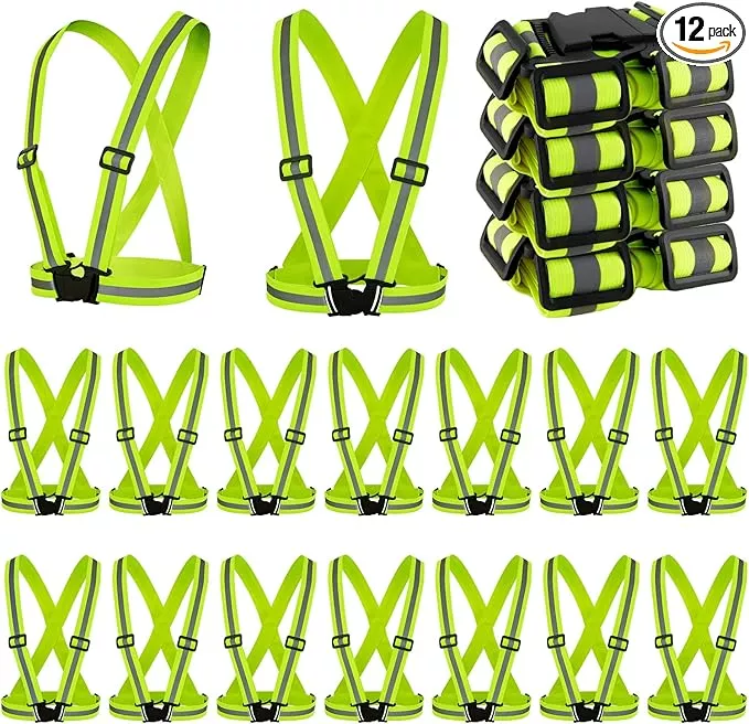 Hercicy 12 Pcs Reflective Vest High Visibility Safety Vests, Adjustable Bright Neon Lightweight Strap Gear (Orange)