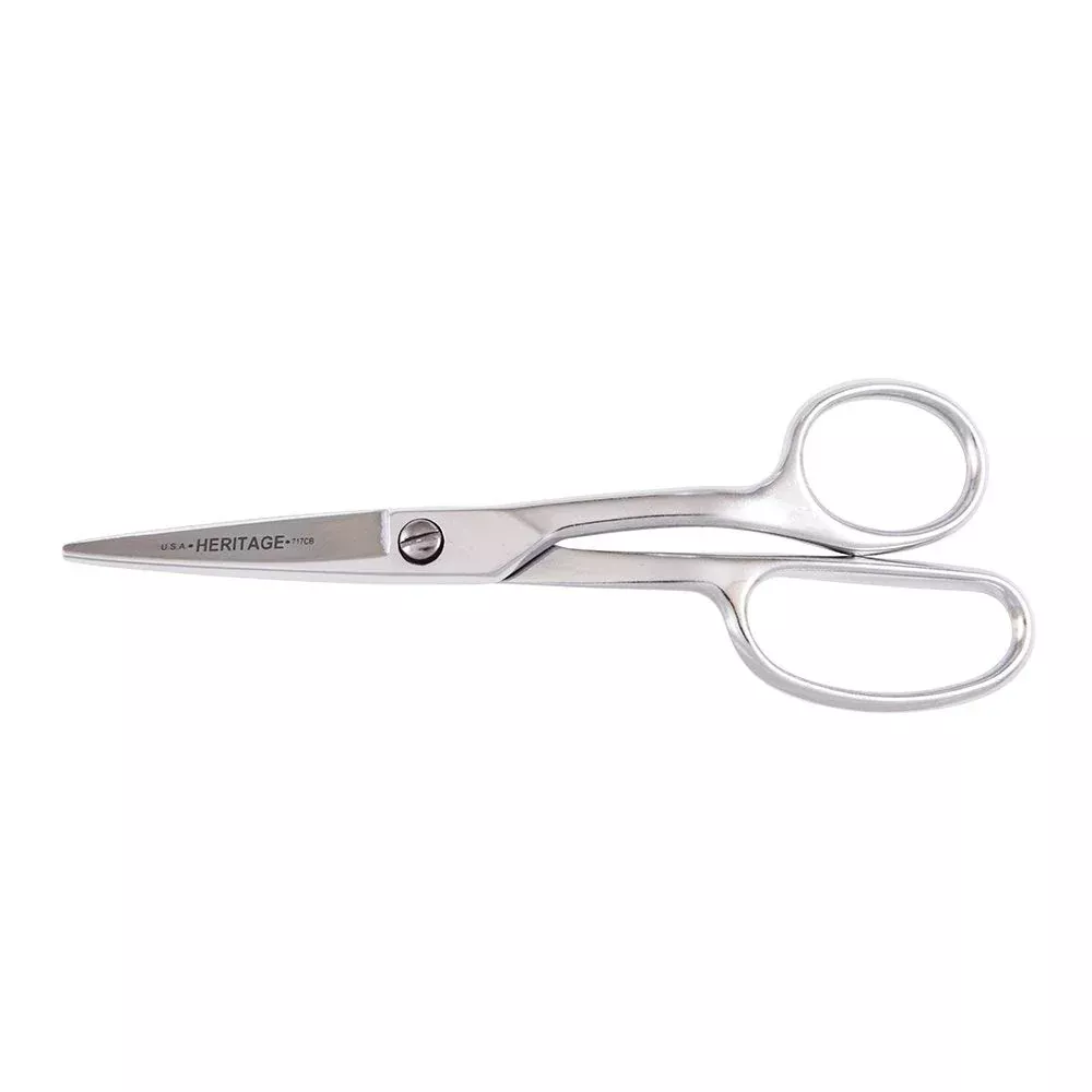 Heritage Cutlery P717CB 7-7/8'' Carpet Napping Shear / Curved Handle / Blunt Tips / No Coating