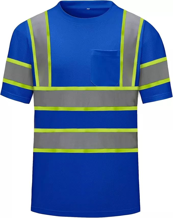 High Visibility Shirts Quick Dry Safety T Shirts with Reflective Strips and Pocket Short Sleeve Mesh Hi Vis Construction Work Class 2 Shirt for Men/Women Black,Large