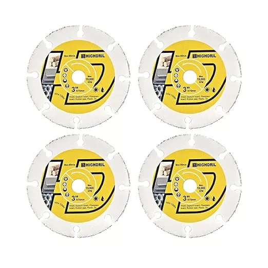 HIGHDRIL Carbide Wood Blade 3" 75mm x Arbor 3/8" 10mm - 4pcs Angle Grinder Cutting Disc for Cutting Wood with Nails Rubber Tubing Plastic Laminate Cement Residue Gypsum Fiberglass