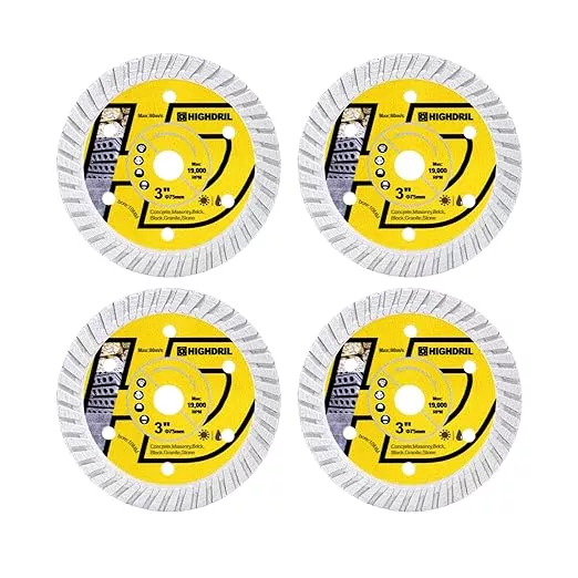 HIGHDRIL Diamond Concrete Blade 3" 75mm x Arbor 3/8" 10mm - 4pcs Angle Grinder Cutting Disc for Cutting Granite Hard Concrete Products Hard Artificial Natural Stones Clinker