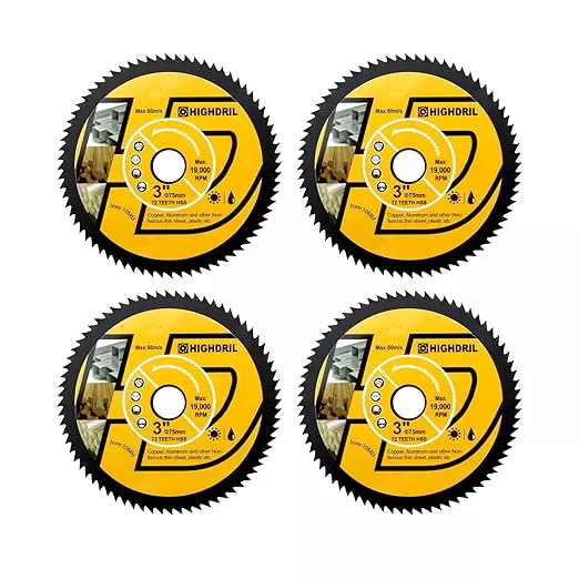 HIGHDRIL HSS Metal Blade 3" 75mm x Arbor 3/8" 10mm - 4pcs Angle Grinder Cutting Disc for Cutting Copper Aluminum Plastic Soft Metal