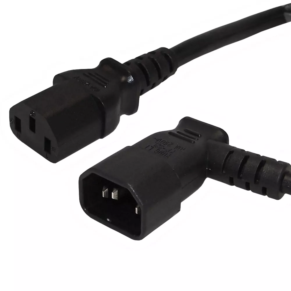 IEC C13 to IEC C14 Left Angle Power Cable - 18 awg - SJT Jacket- 12 ft