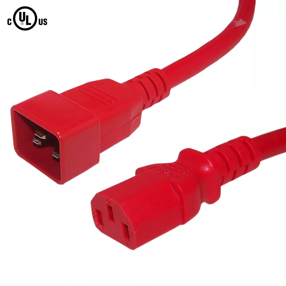 IEC C13 to IEC C20 Power Cable - SJT Jacket (250V 15A)- 12 ft - Red