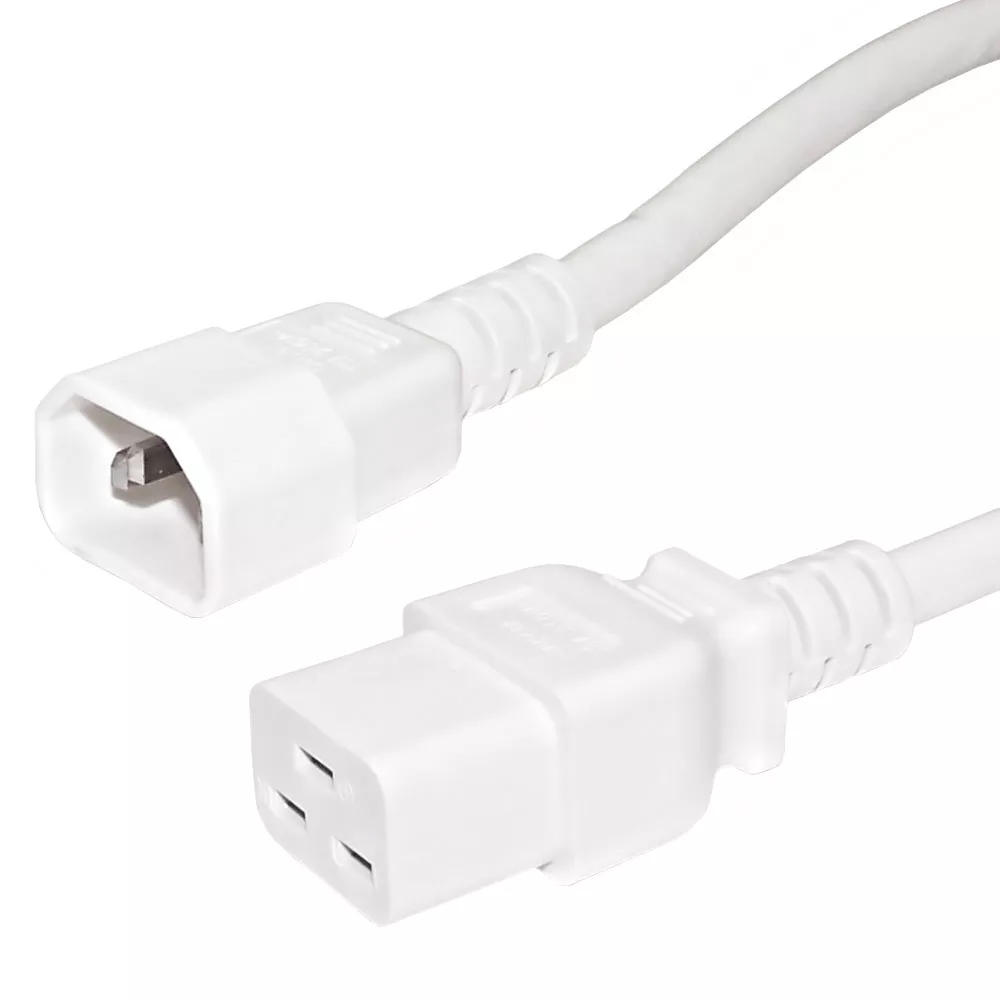 IEC C14 to IEC C19 Power Cable - 14 awg (15A 250V) -SJT Jacket - 2 ft - White