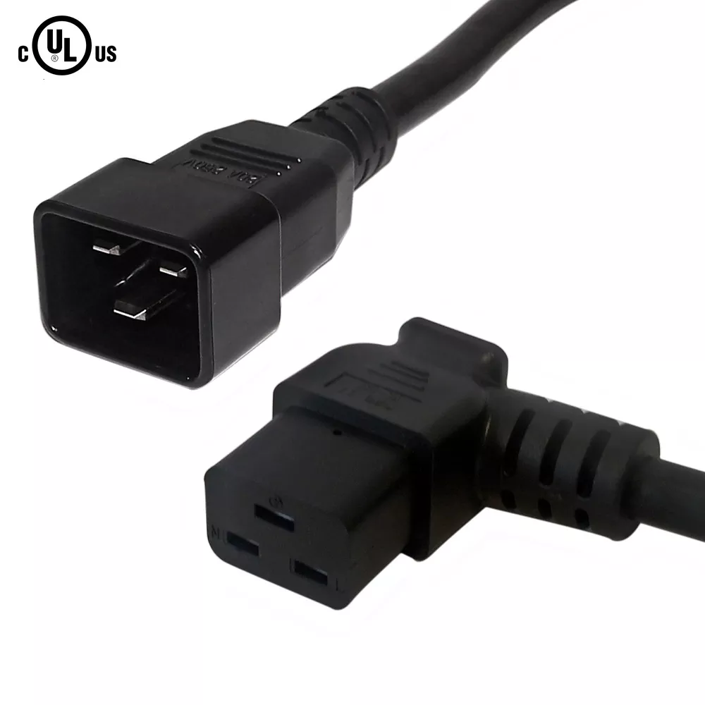 IEC C19 Left Angle to IEC C20 Power Cable - SJT Jacket - 12 awg (20A 250V) - 12 ft