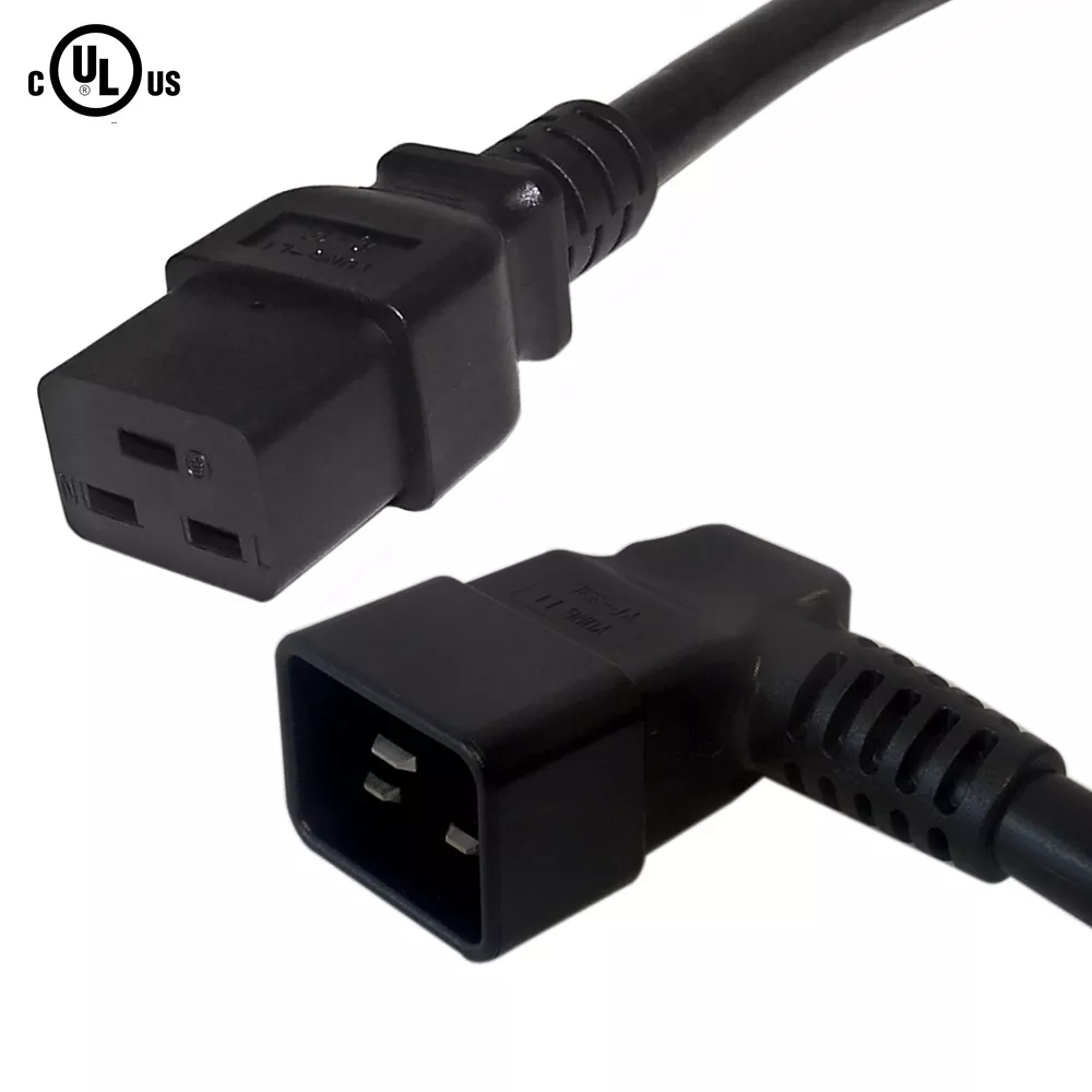 IEC C19 to IEC C20 Left Angle Power Cable - SJT Jacket -3 ft