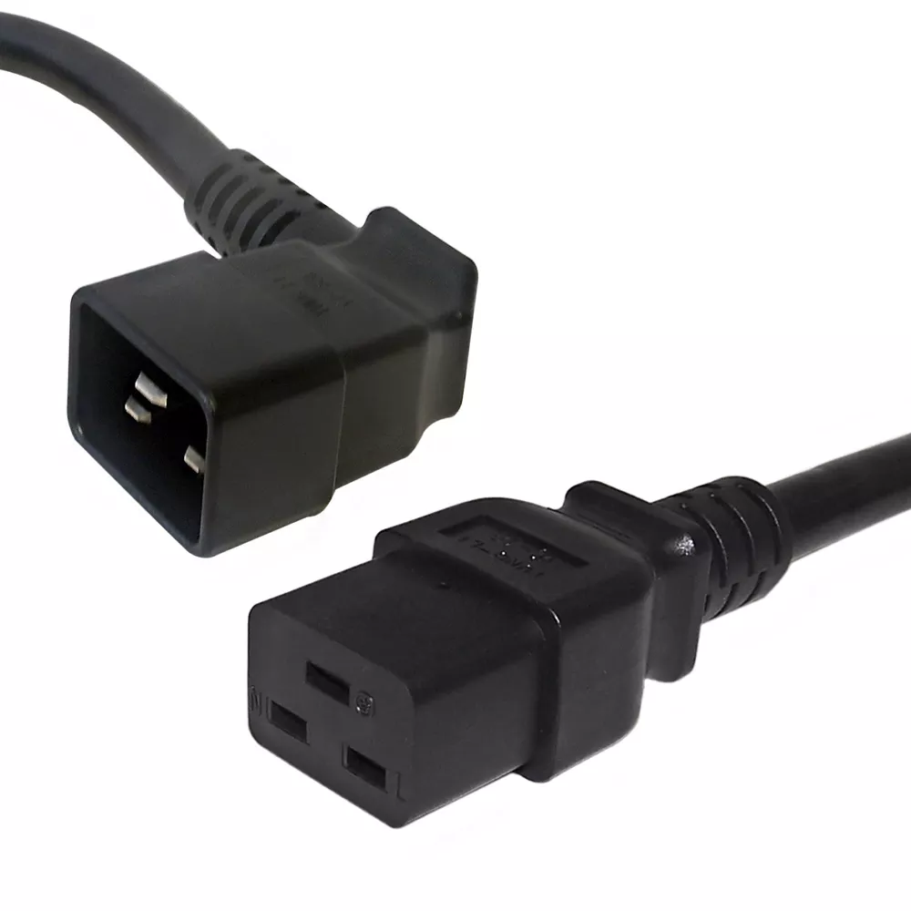 IEC C19 to IEC C20 Right Angle Power Cable - SJT Jacket - 2 ft
