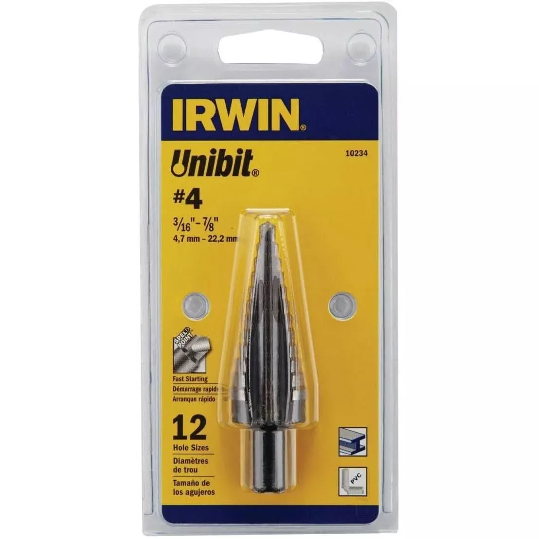 Irwin 10234 UNIBIT HSS #4 12 Step Drill Bit 3/16-in. - 7/8-in.