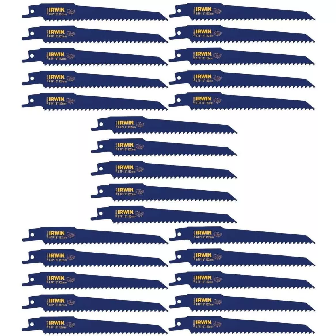 Irwin 372656B Nail Embedded Wood Cutting Reciprocating Blade 6-in. 6 TPI 25 Pack