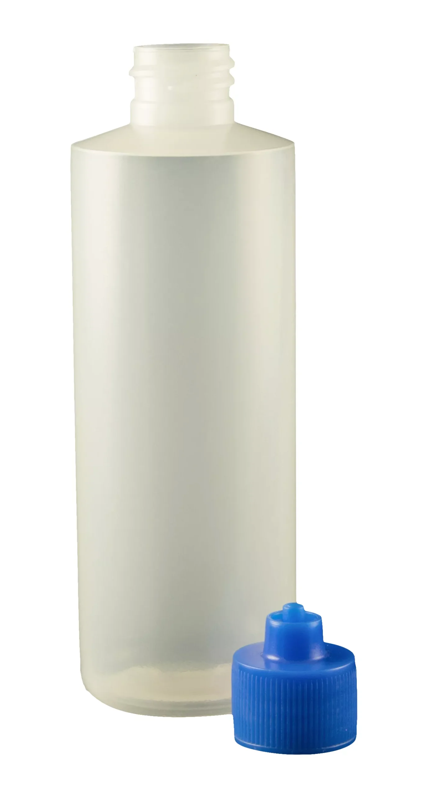 JG4.0BC-B - 4 oz. Bottle LDPE Cylinder w/ Blue Luer Lock Cap - Pack of 10 pcs