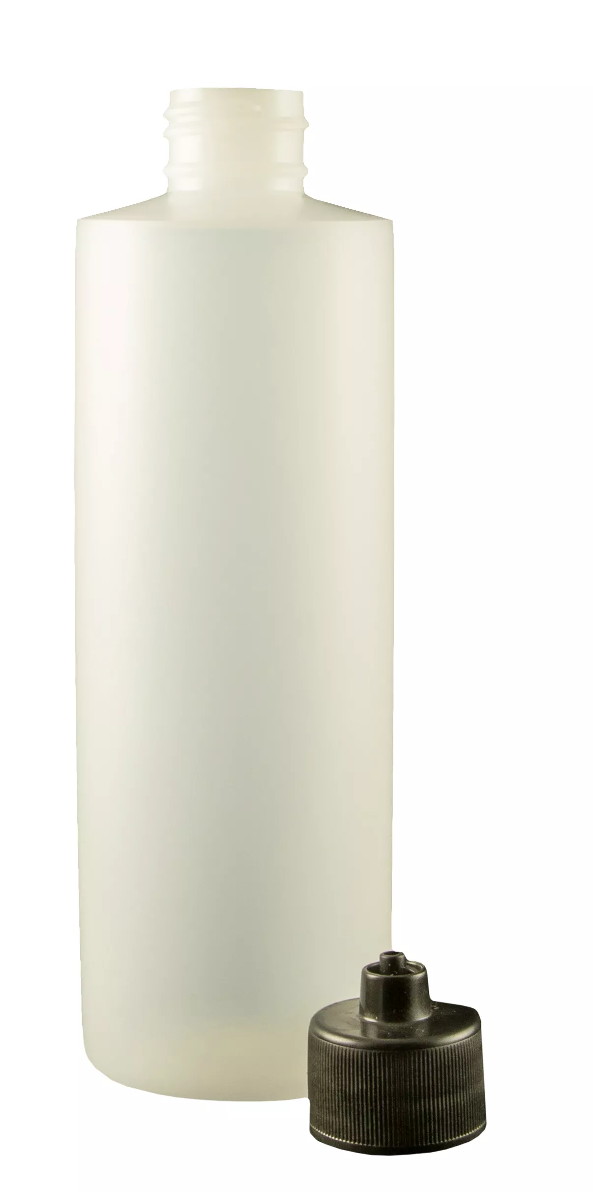 JG8.0BC - 8 oz. Bottle HDPE Cylinder w/ Black Luer Lock Cap - Pack of 10 pcs