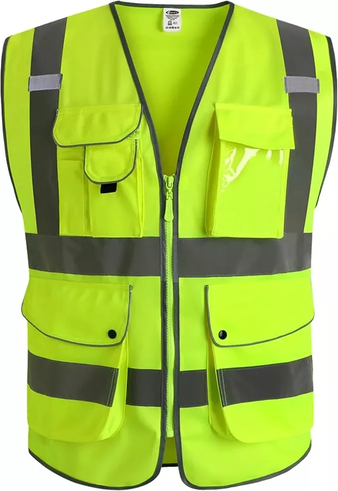 JKSafety 9 Pockets Class 2 High Visibility Zipper Front Safety Vest With Reflective Strips,Meets ANSI/ISEA Standard (150 Orange L)
