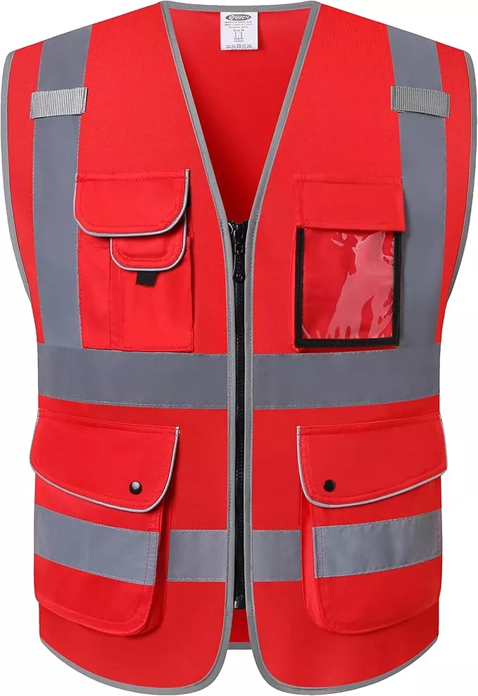 JKSafety 9 Pockets High Visibility Zipper Front Safety Vest With Reflective Strips,HQ Breathable Mesh, Oxford Fabric for pocket materials. Black Meets ANSI/ISEA Standards (XX-Large, 110-Black)