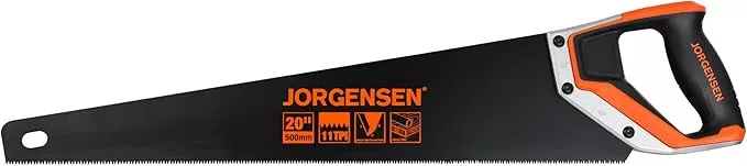 JORGENSEN 20 Inch Black Coated Pro Hand Saw, 11 TPI Fine-Cut Ergonomic Non-Slip Aluminum Ultrasonic Welding Handle for Sawing, Trimming, Gardening, Woodworking, Drywall, Plastic Pipes