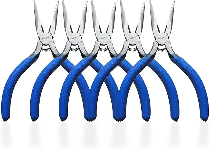 KAIHAOWIN Mini Needle Nose Pliers 5"-5 Pack KAIHAOWIN Small Long Nose Pliers with Wire Cutters, Spring Loaded Thin Needle Nose Pliers, Precision Pliers Set for Crafts/Jewelry Making/Tiny Project