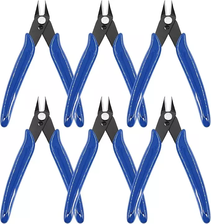 Keadic 6Pcs 5" Wire Cutters with Internal Spring and Soft Rubber Handle, Mini Flush Cutters, Micro Cutting Pliers Wire Nippers, Small Side Cutters for Hobby Modeling Jewelry Electronic Crafts (Blue)