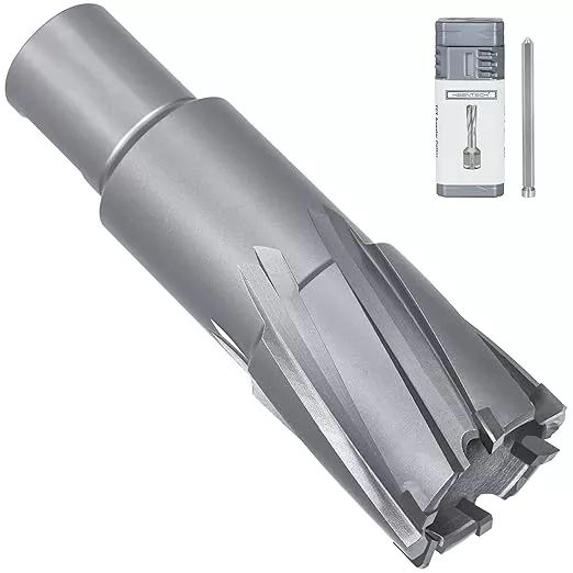KEENTECH Carbide-Tipped Annular Cutter, 1-1/8" Diameter x 2" Depth, 3/4" Weldon Shank (2 Flat), High Speed Cutting TCT Mag Drill Bit with Pilot Pin for Harder Material, Stainless Steel, Cast Iron