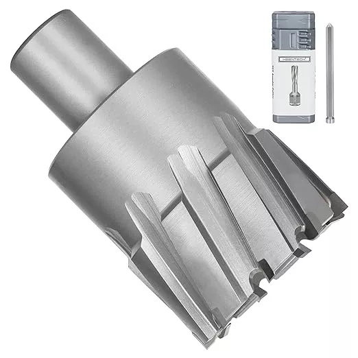 KEENTECH Carbide-Tipped Annular Cutter, 1-3/4" Diameter x 1-3/8" Depth, 3/4" Weldon Shank (2 Flat), High Speed Cutting TCT Mag Drill Bit with Pilot Pin for Harder Material, Stainless Steel, Cast Iron