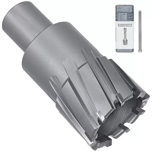 KEENTECH Carbide-Tipped Annular Cutter, 1-3/8" Diameter x 1-3/8" Depth, 3/4" Weldon Shank (2 Flat), High Speed Cutting TCT Mag Drill Bit with Pilot Pin for Harder Material, Stainless Steel, Cast Iron
