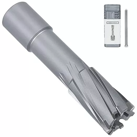 KEENTECH Carbide-Tipped Annular Cutter, 13/16" Diameter x 2" Depth, 3/4" Weldon Shank (2 Flat), High Speed Cutting TCT Mag Drill Bit with Pilot Pin for Harder Material, Stainless Steel, Cast Iron
