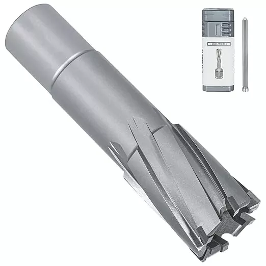 KEENTECH Carbide-Tipped Annular Cutter, 15/16" Diameter x 2" Depth, 3/4" Weldon Shank (2 Flat), High Speed Cutting TCT Mag Drill Bit with Pilot Pin for Harder Material, Stainless Steel, Cast Iron