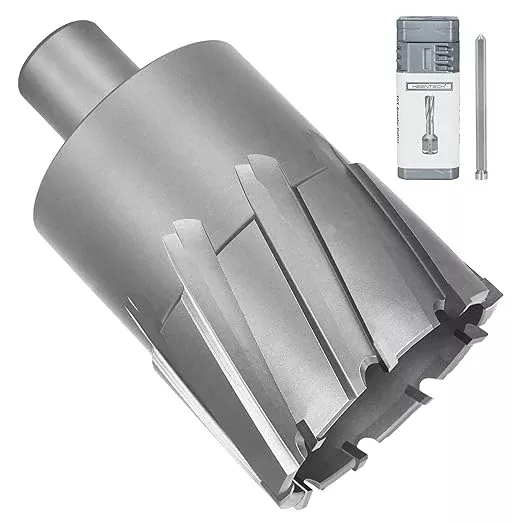 KEENTECH Carbide-Tipped Annular Cutter, 2-1/16" Diameter x 2" Depth, 3/4" Weldon Shank (2 Flat), High Speed Cutting TCT Mag Drill Bit with Pilot Pin for Harder Material, Stainless Steel, Cast Iron