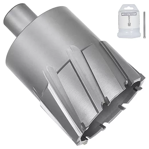 KEENTECH Carbide-Tipped Annular Cutter, 2-1/4" Diameter x 2" Depth, 3/4" Weldon Shank (2 Flat), High Speed Cutting TCT Mag Drill Bit with Pilot Pin for Harder Material, Stainless Steel, Cast Iron
