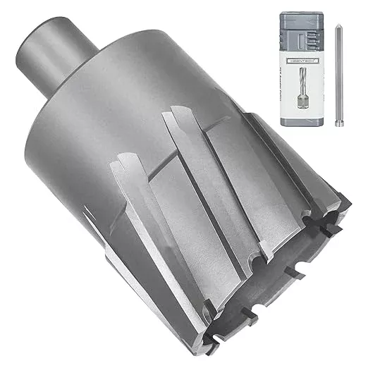 KEENTECH Carbide-Tipped Annular Cutter, 2-1/8" Diameter x 2" Depth, 3/4" Weldon Shank (2 Flat), High Speed Cutting TCT Mag Drill Bit with Pilot Pin for Harder Material, Stainless Steel, Cast Iron