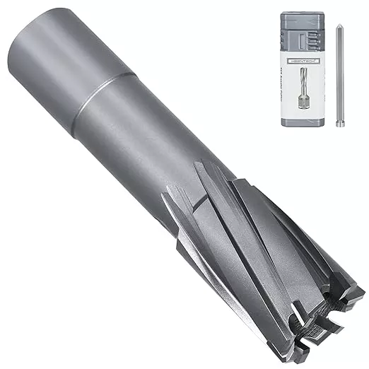 KEENTECH Carbide-Tipped Annular Cutter, 7/8" Diameter x 2" Depth, 3/4" Weldon Shank (2 Flat), High Speed Cutting TCT Mag Drill Bit with Pilot Pin for Harder Material, Stainless Steel, Cast Iron