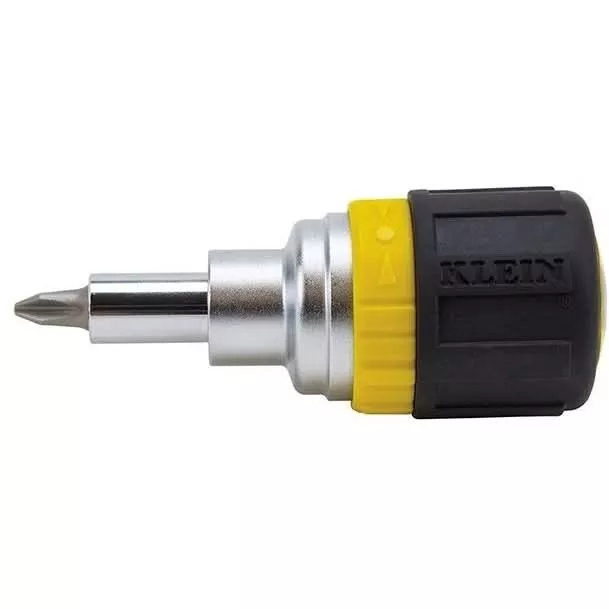Klein 32593 Multi-Bit Ratcheting Screwdriver, 6-in-1, Stubby, Ph, Sl, Nut Bits