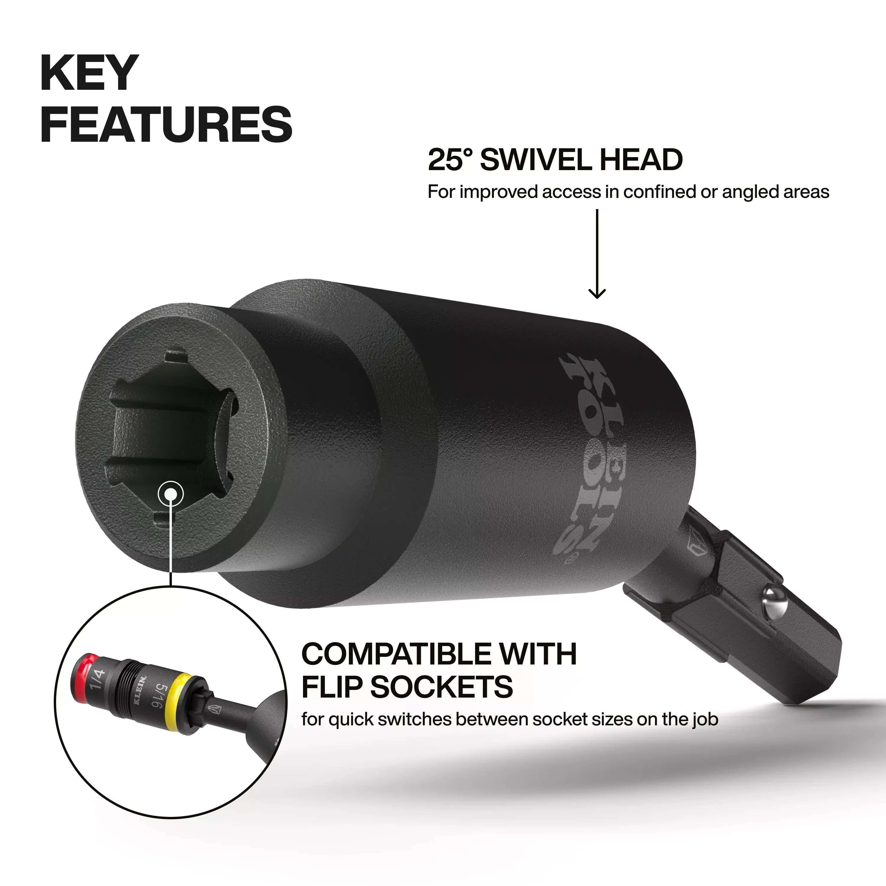 Klein 32980 Impact Flip Socket Swivel Adapter