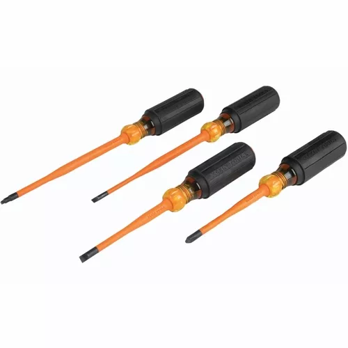 Klein 33734INS Screwdriver Set, Slim-Tip Insulated Phillips, Cabinet, Square, 4-Piece