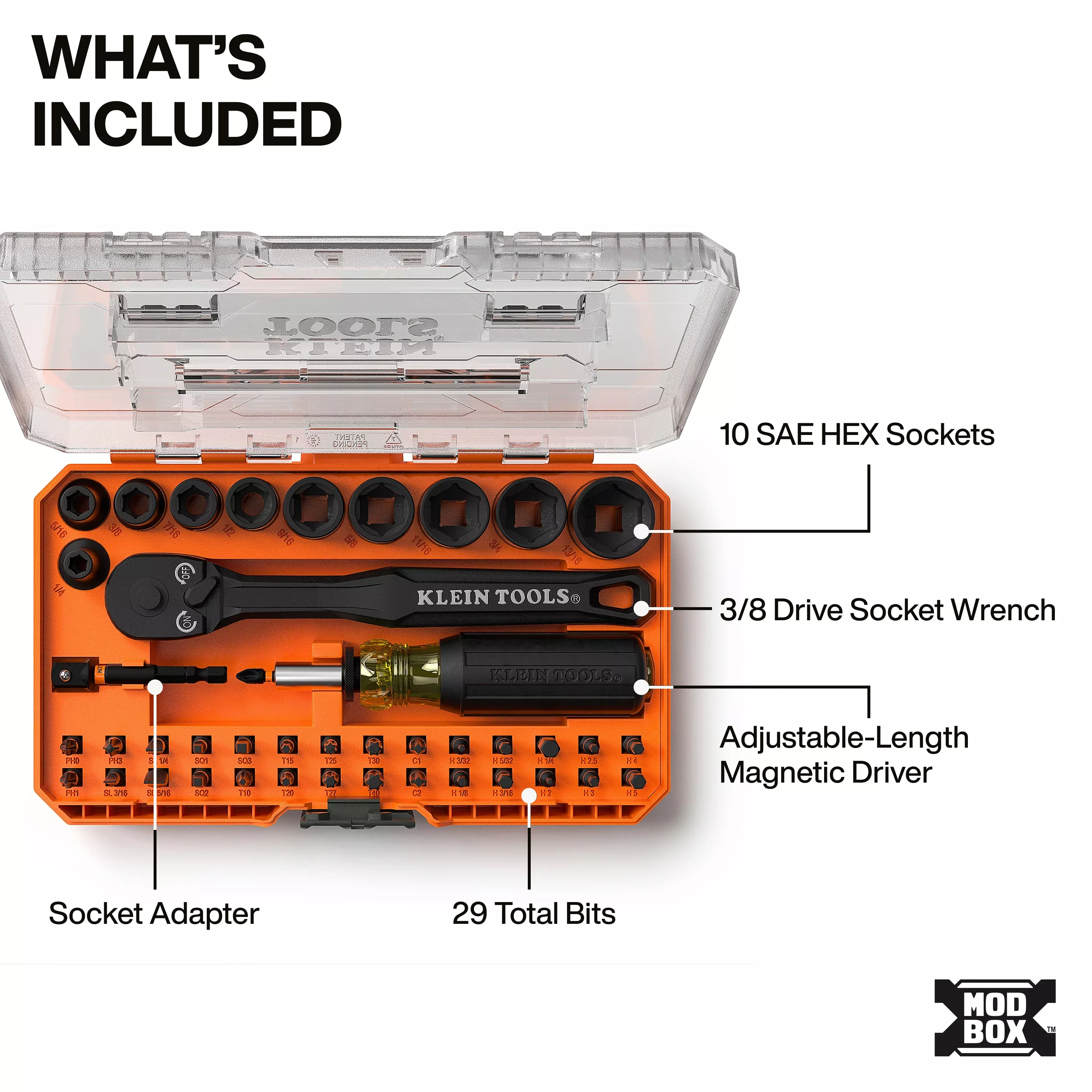 Klein 33806 ProFlex Impact Driver Bit and Socket Set, SAE, 43-Piece