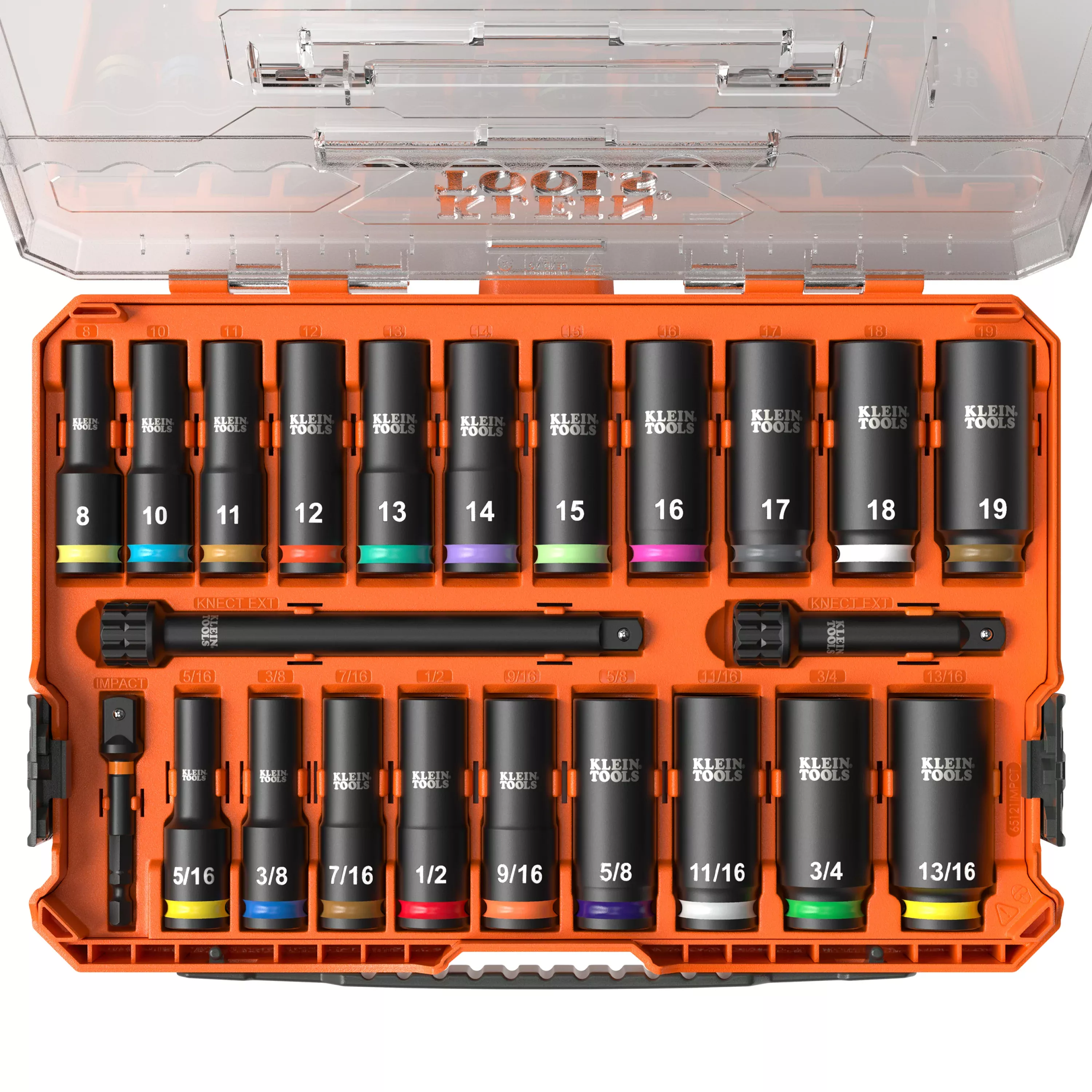 Klein 65121IMPCT KNECT™ Deep-Well 3/8-Inch Drive Socket Set, SAE and Metric, 23-Piece
