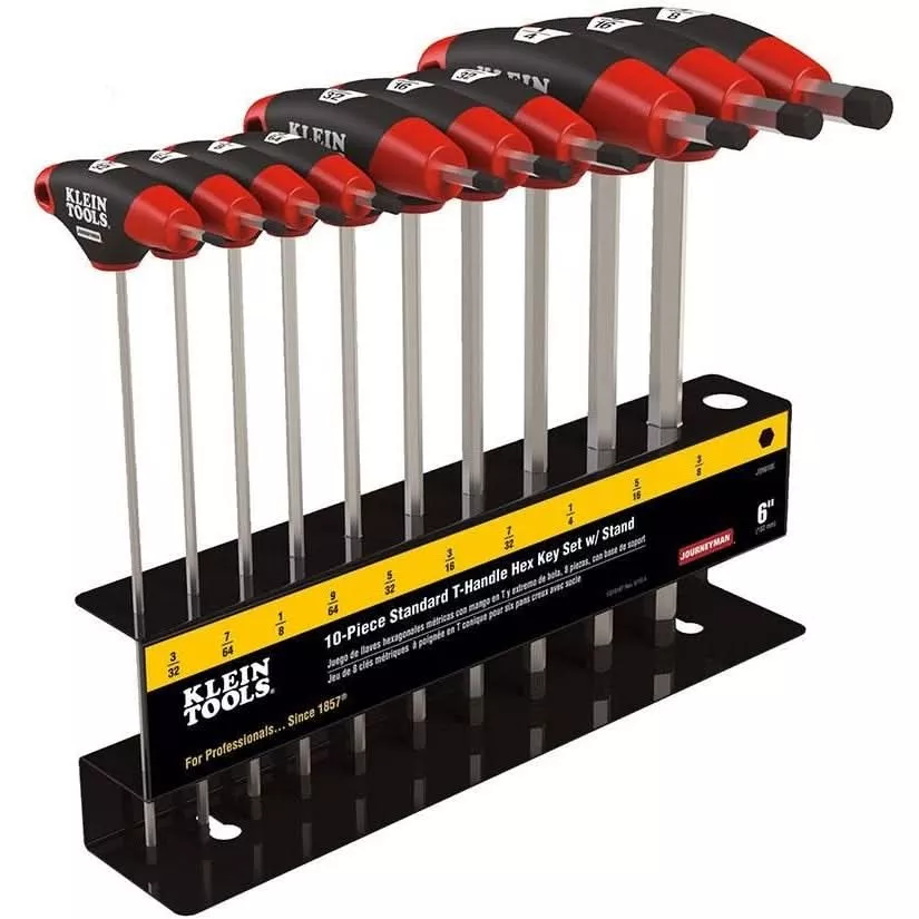 Klein JTH910E Hex Key Set, SAE, T-Handle, 9-Inch with Stand, 10-Piece