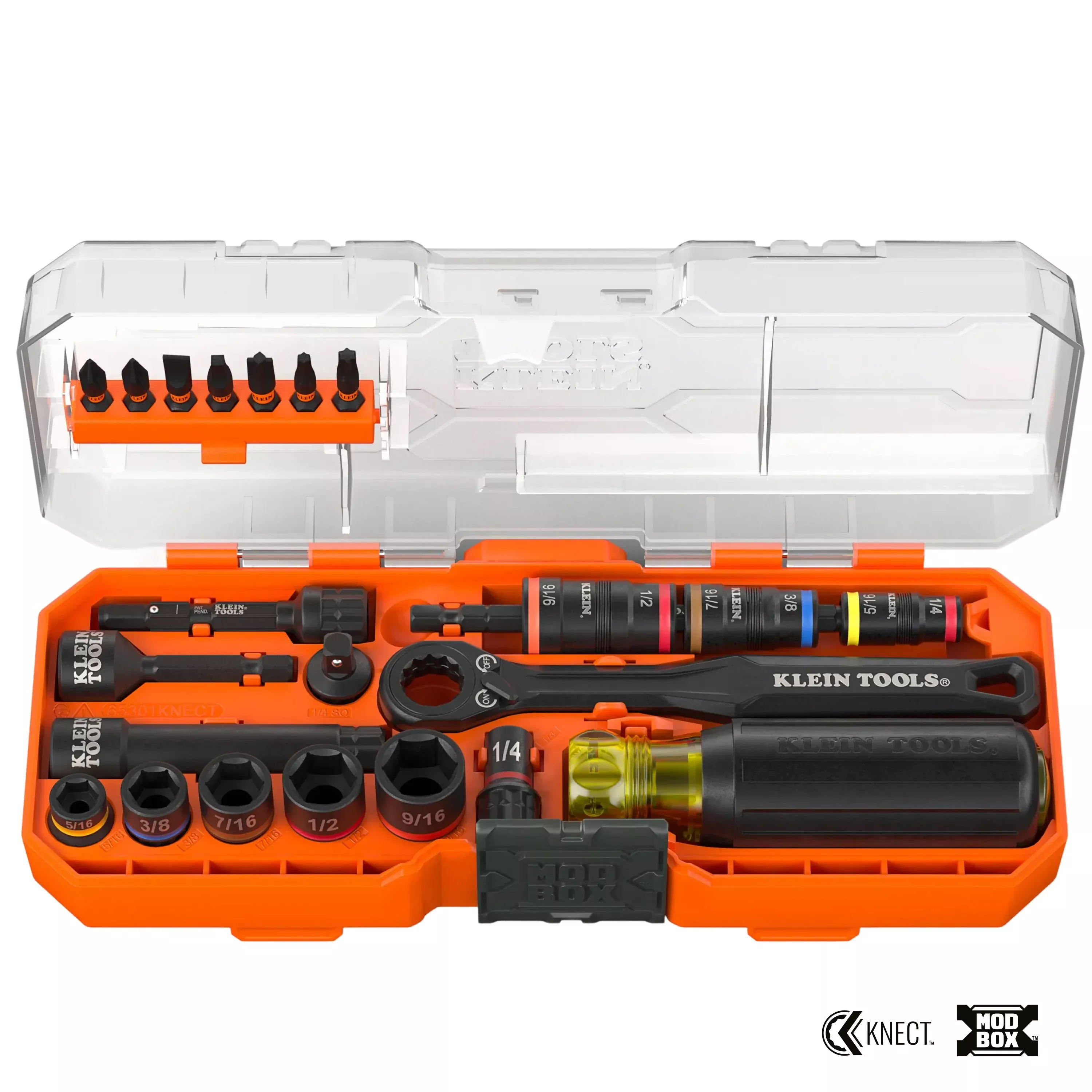 Klein KNECT™ Pass-Through and Flip Socket Starter Set, SAE, 23-Piece
