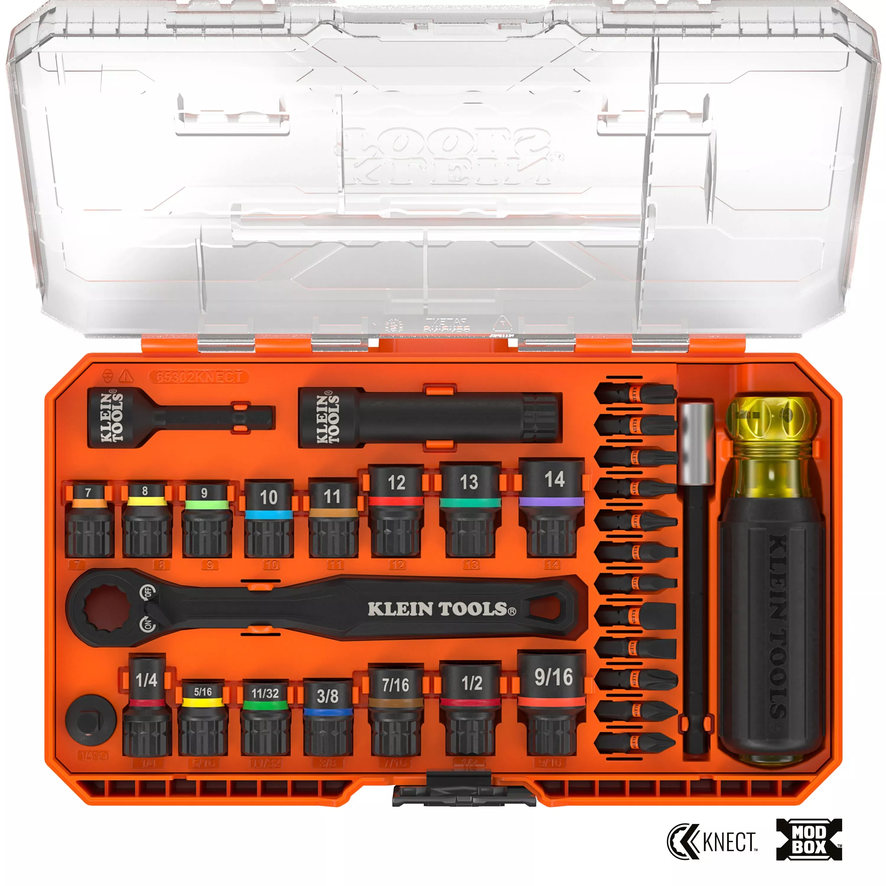 Klein KNECT™ Pass-Through and Impact Socket Set, SAE and Metric, 33-Piece