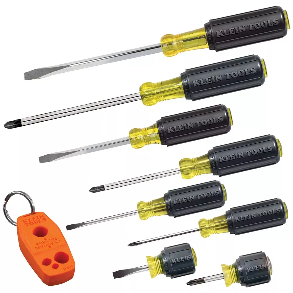 Klein Screwdriver Set Plus Magnetizer, Cushion-Grip, 8-Piece