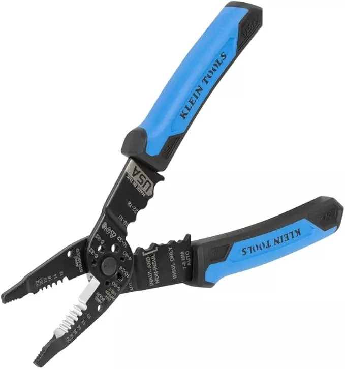 Klein Tools 1025 Long Nose Multi-Purpose Wire Stripper Tool, Made in USA Professional Electrician Tools, Crimping Tool, Cable Stripper for 10-20 AWG Solid, 12-22 AWG Stranded Wire