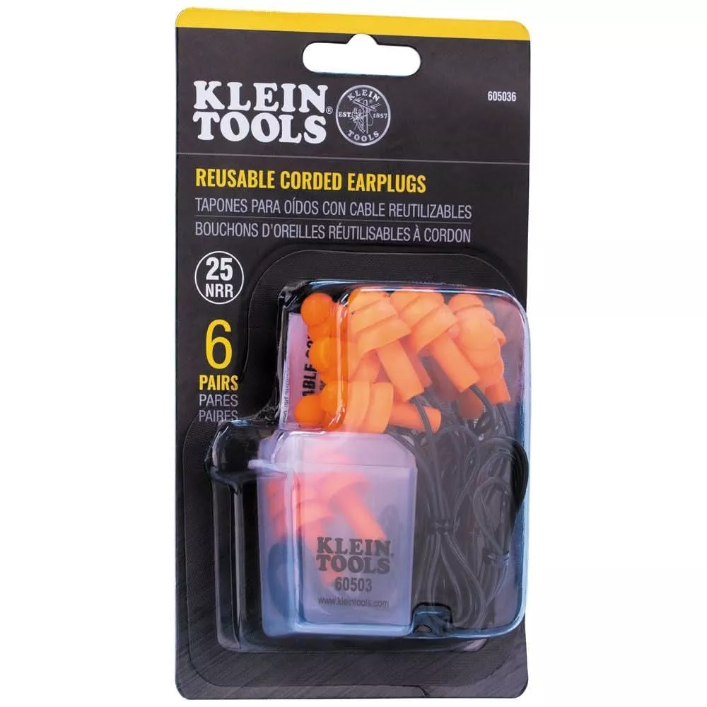 Klein Tools 605036 Corded Earplugs, 6-Pair Pack