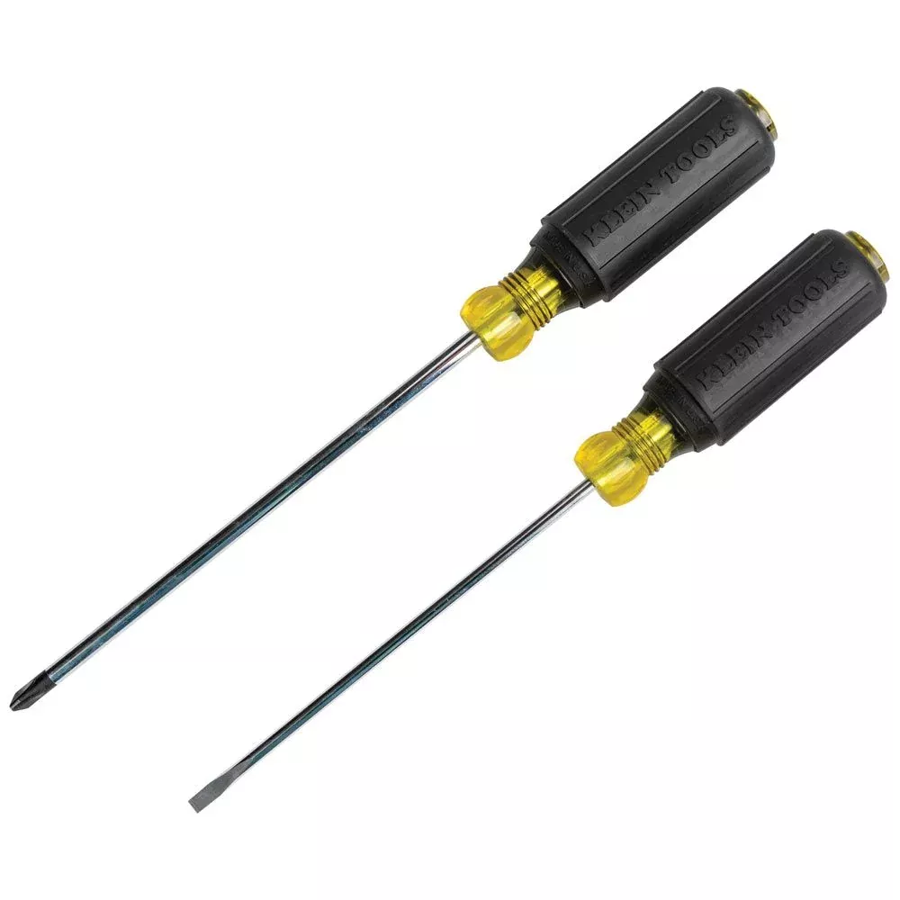 Klein Tools 85742 Screwdriver Set, 3/16 Cabinet and #2 Phillips Precision Machined Tips, Cushion-Grip Handles, Round Shank, 2-Piece