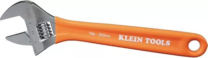 Klein Tools O50710 Adjustable Wrench, Precision Forged 1 1/2-Inch Extra-Capacity Jaw, SAE and Metric Scales, Plastic-Dipped Handle, 10-Inch