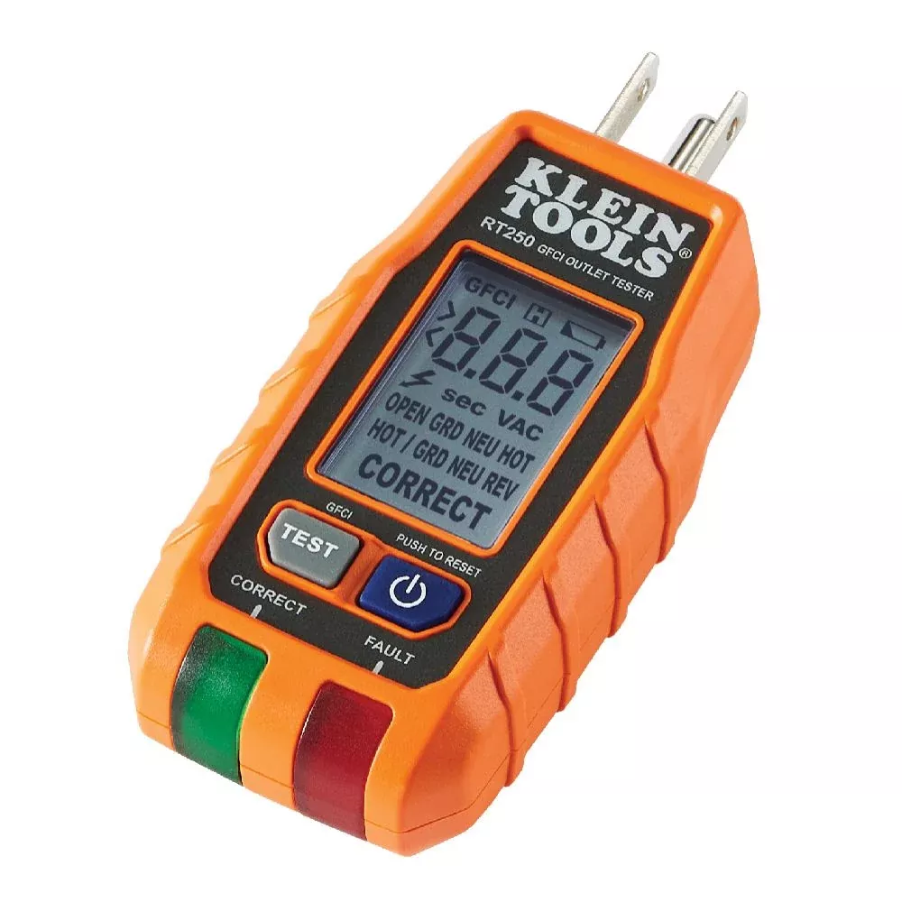 Klein Tools RT250 GFCIReceptacle Tester with LCD Display, for Standard3-Wire 120V Electrical Outlets