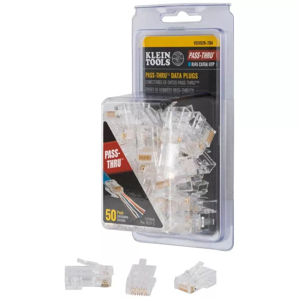 KLEIN TOOLS VDV826-704 Pass-Thru™ Modular Data Plugs, RJ-45-CAT6A, UTP, 50-Pack