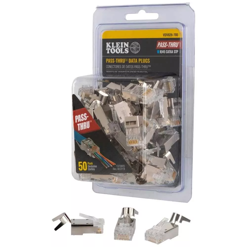 KLEIN TOOLS VDV826-705 Pass-Thru™ Modular Data Plugs, RJ45-CAT6A, Shielded (STP), 50-Pack