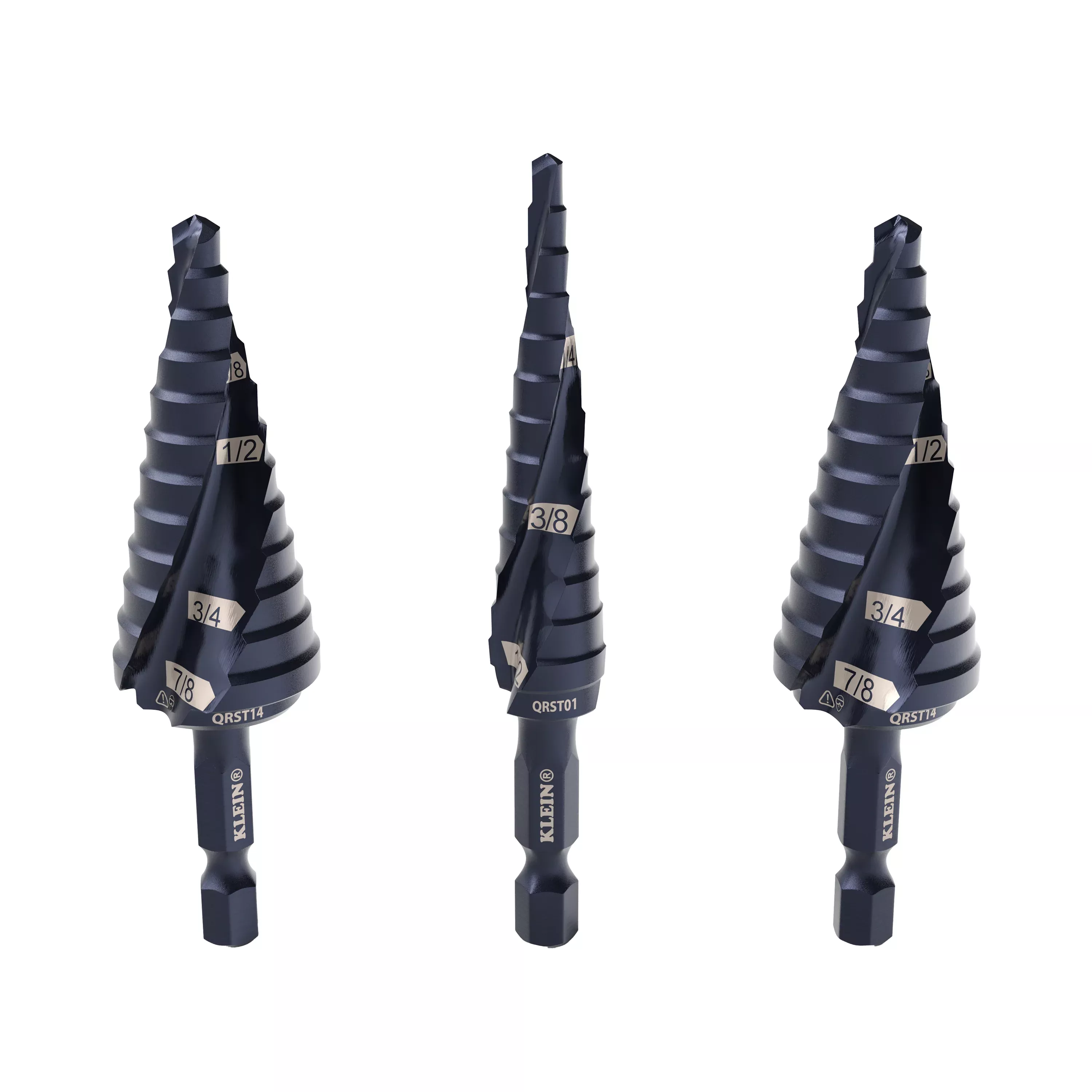 KleinQRST2S Step Drill Bit Set, Quick-Release, Double Fluted, 3-Piece