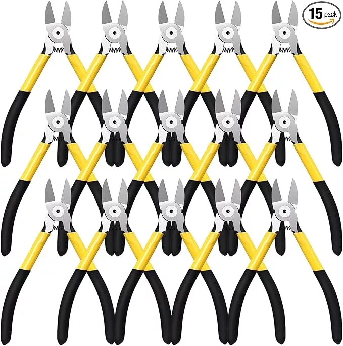 Lasnten Wire Cutters Precision Cutting Pliers Side Diagonal Cutters Small Wire Clippers with Nonslip Handle DIY Jewelry Making Crafting Model Kits (15 Pcs 6 Inch,Yellow Black)