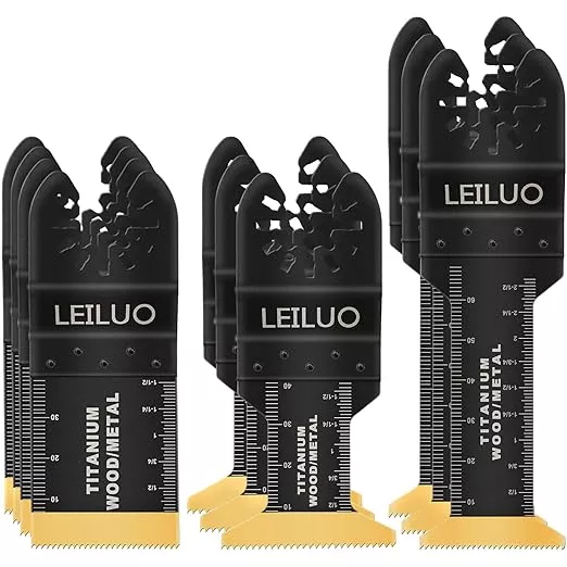LEILUO 10 Pcs Titanium Multitool Blade Kits for Wood Nails Drywall Cutting Oscillating Saw Blades Universal Oscillating Tool Accessories with Storage Bag Compatible with DeWalt Makita Dremel and More